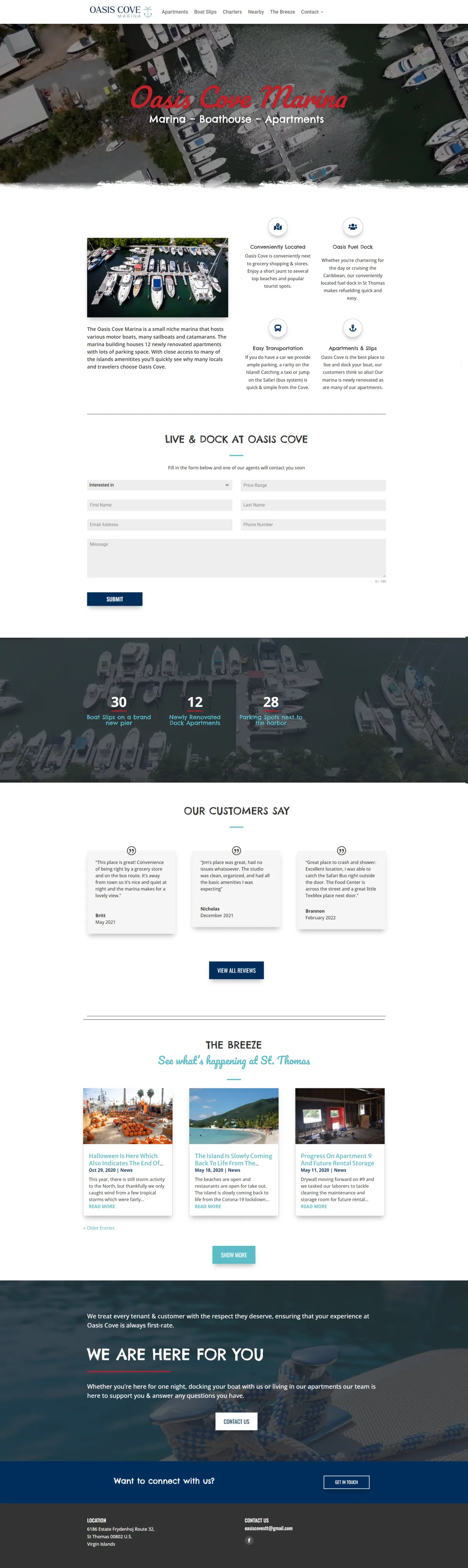 Oasis Cove Marina current website homepage