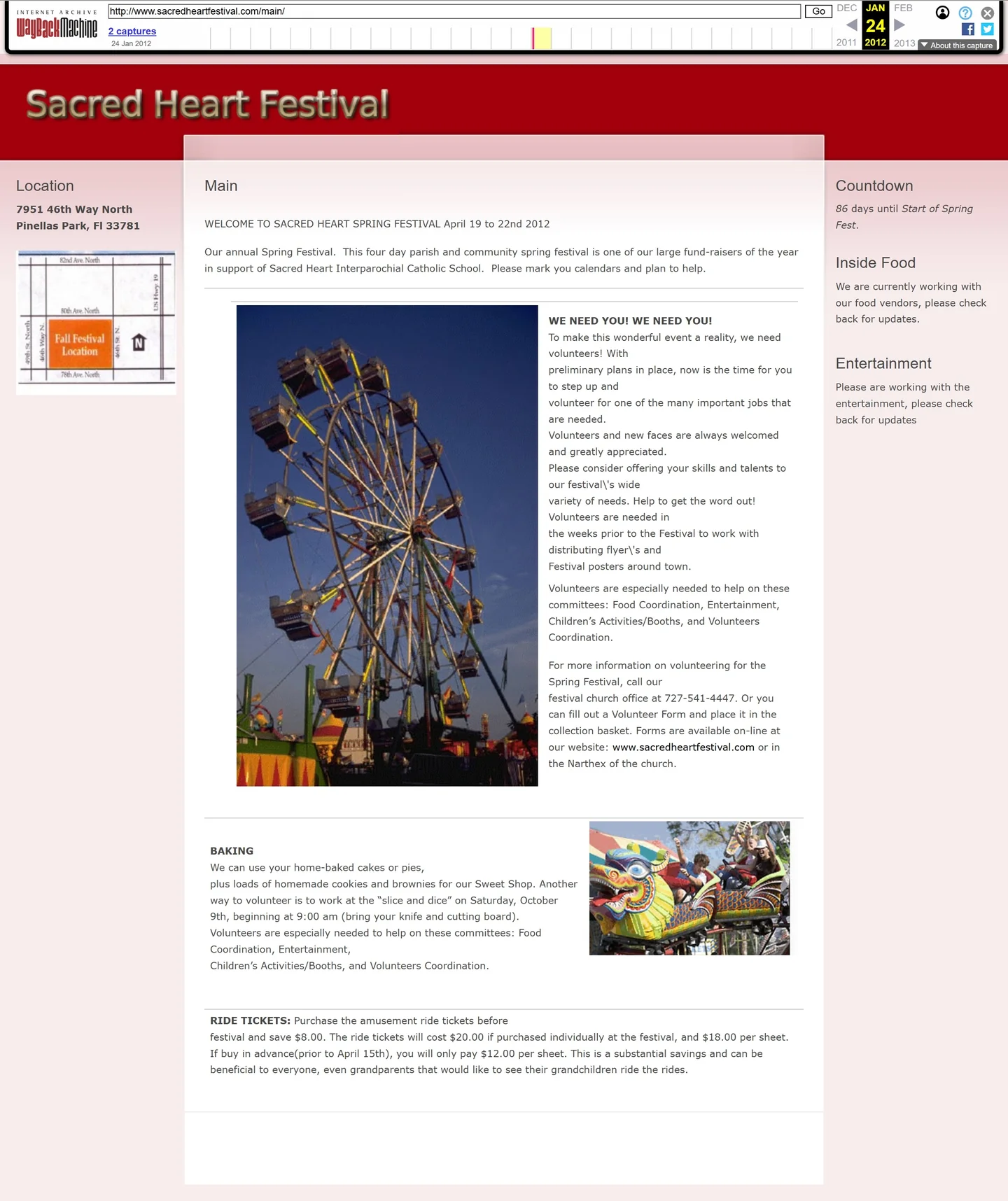 Previous Sacred Heart Festival website homepage