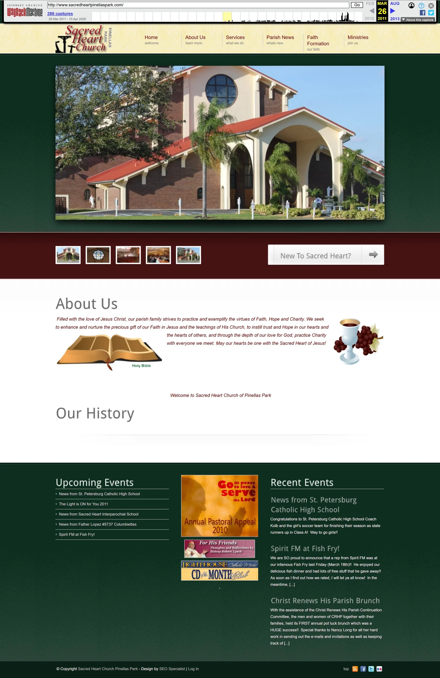 Previous Sacred Heart parish website homepage