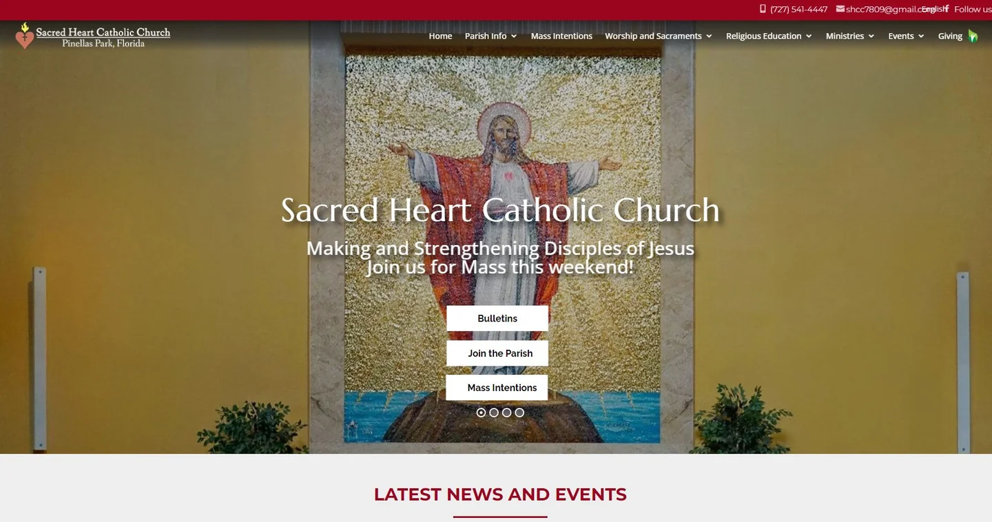 Current Sacred Heart parish website homepage