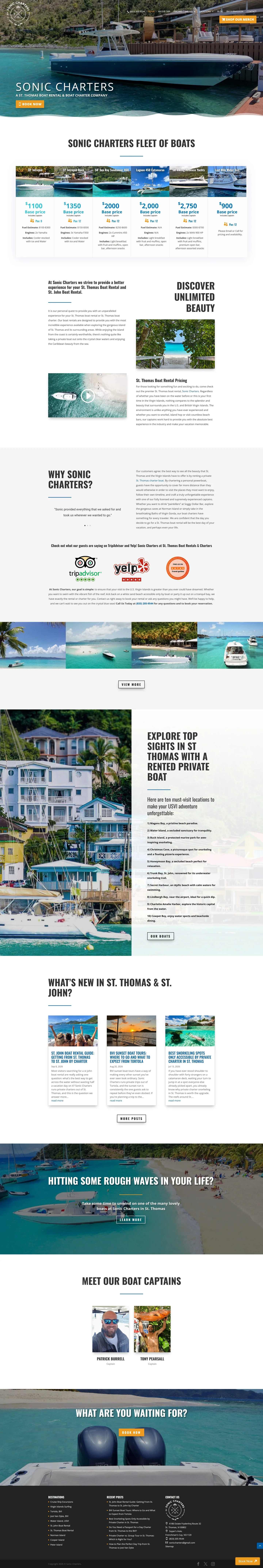 Sonic Charters WordPress website after the theme redesign and before the later AI-generated replacement